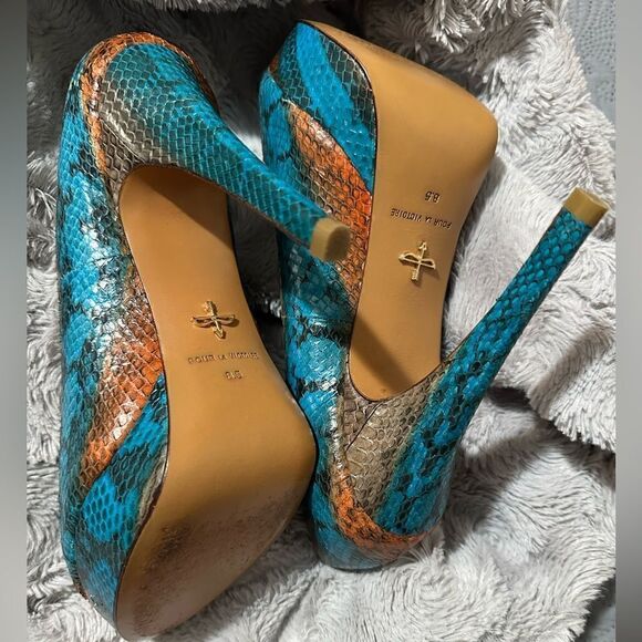 Pour La Victoire Snakeskin Peep-Toe Platform Heels – Size 8.5 - Picture 16 of 17